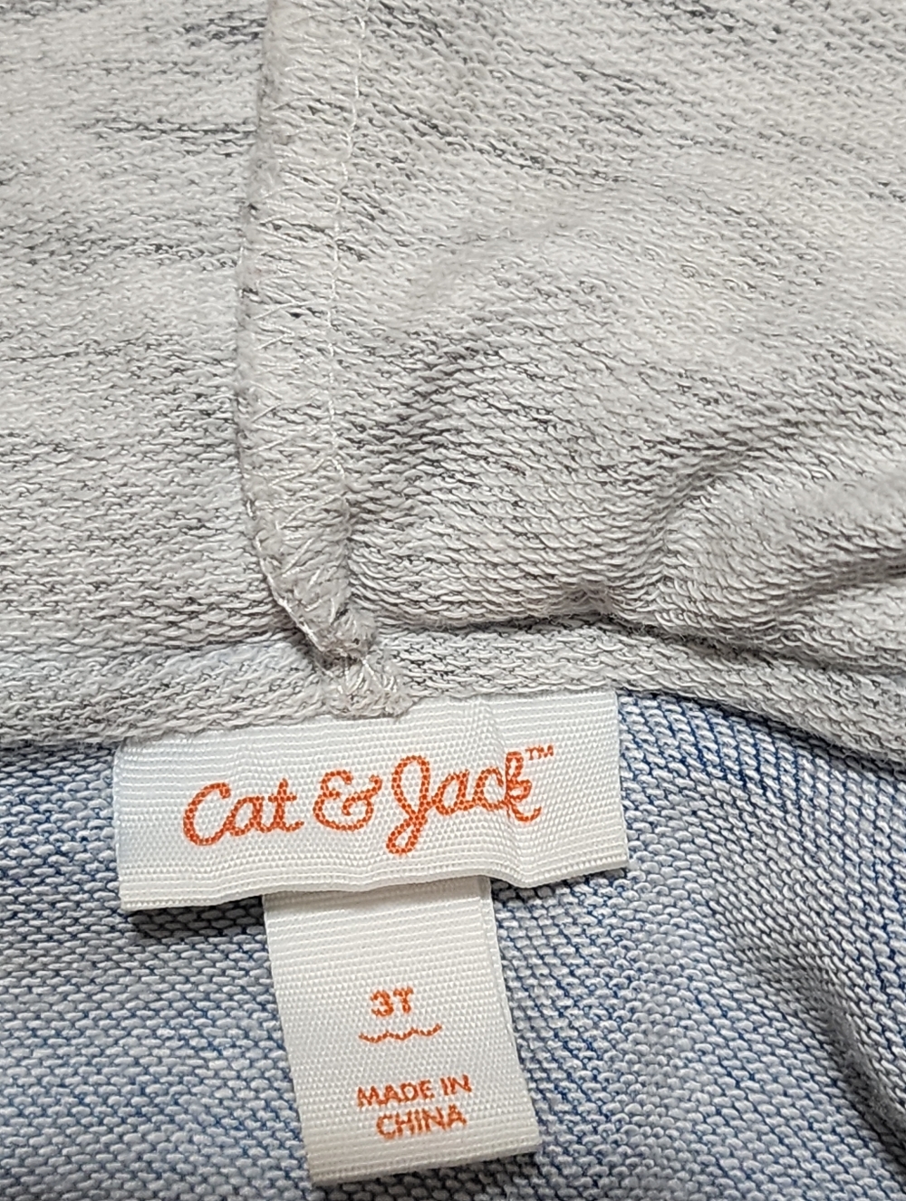 Cat & Jack Light Blue Denim Jacket with Gray Hoodie Sleeves - Picture 4 of 7
